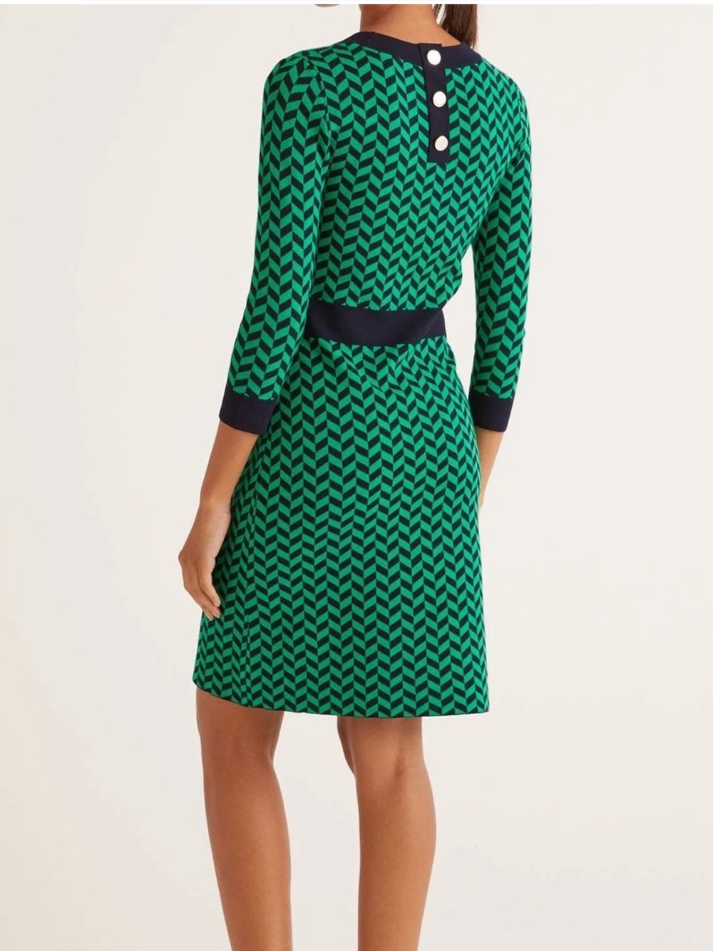 Boden Green and Navy Chevron Knit Dress - Picture 3 of 10